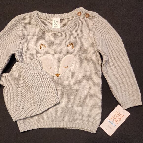 Carter's Just One You 100% Cotton Gray Sweater/Hat Set Infant/Baby Size 9 Months - Picture 3 of 9